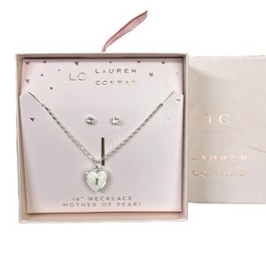 🎈Lauren Conrad Mother of Pearl “I” Necklace with Diamond Studs